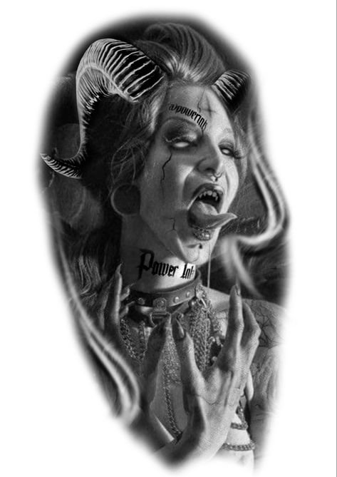 Horror tattoo design Dark Woman Tattoo, Demon Woman Tattoo, Horror Tattoo Designs, Horror Tattoo Design, Women Tattoo Design, Scary Women, Snakes Tattoo, Tato Realis, Hell Tattoo