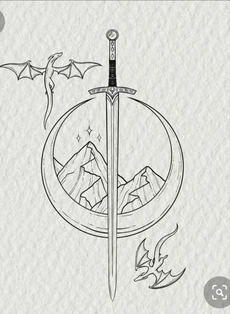 Swords Tattoo, Book Inspired Tattoos, Tattoo Line Art, Vendor Market, Fantasy Tattoo, Bookish Tattoos, Tattoo Line, Tattoo Zeichnungen, Fantasy Tattoos