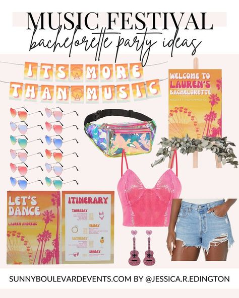 Bachelorette Music Festival Theme, Rave Theme Bachelorette Party, Festival Hens Party, Music Themed Bachelorette Party, Music Festival Bachelorette Party, Bach Party Outfit Ideas, Festival Themed Bachelorette, Festival Hen Party, Coachella Bachelorette Party