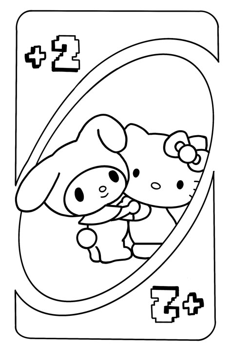 Colouring Pages Kuromi, Aesthetic Coloring Sheets Easy, Cute Hello Kitty Coloring Pages, Easy Coloring Pages For Teens, Love Coloring Pages For Boyfriend, Uno Drawing, Hello Kitty Uno, Sanrio Coloring Pages, Hello Kitty Headphones