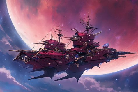 Spelljammer Ships Concept Art, Artificer Creations, Flying Ships, Airship Art, Steampunk Airship, Space Ship Concept Art, Rpg Map, Cosmic Art, Spaceship Art