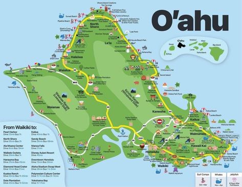 Map Of Oahu, Oahu Hawaii Map, Oahu Map, Map Of Hawaii, Oahu Waikiki, Hawaii Map, Kauai Travel, Oahu Vacation, Hawaii Holiday