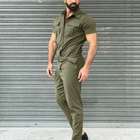 Zppruwei Men'S Short Sleeve Workwear Jumpsuit - Walmart.com Middle East Clothing, Men Jumpsuit, Cargo Work Pants, Mens Overalls, Jumpsuit Casual, Jumpsuit Men, Traje Casual, Cotton Jumpsuit, Short Sleeve Jumpsuits