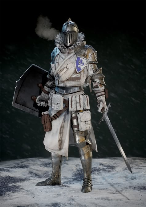 Cool Knight Art, Poleaxe Knight, Frost Knight, Tactical Knight, Frostpunk Concept Art, French Knight, Ice Knight, White Knight, Medieval Knight Art