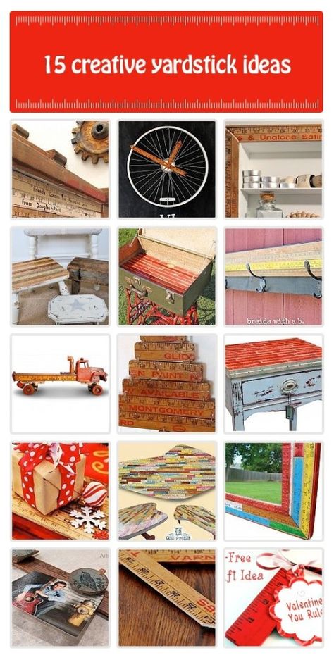 15 creative projects made with yard sticks Yardstick Crafts, Ruler Art, Theme Of The Week, Ruler Crafts, Gardening Crafts, Garden Diy Ideas, Yard Sticks, Funky Junk Interiors, Quick Diy