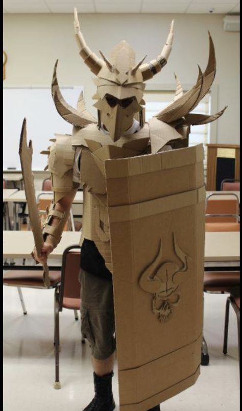 Young Adult Cardboard Armor Workshop Paper Mache Armor, Cardboard Outfit, Cardboard Armor Template, Cardboard Cosplay, Cardboard Knight, Cardboard Armor, Cardboard Helmet, Animal Costumes For Kids, Cardboard Art Sculpture