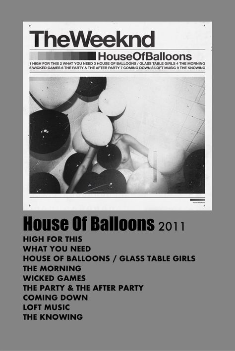 House Of Balloons Album Cover, House Of Balloons Poster, The Weekend House Of Balloons, The Weeknd Houseofballoons Album Cover, The Weeknd Poster Beauty Behind The Madness, Minimalist Album Poster, Album Posters, Album Cover Poster, House Of Balloons