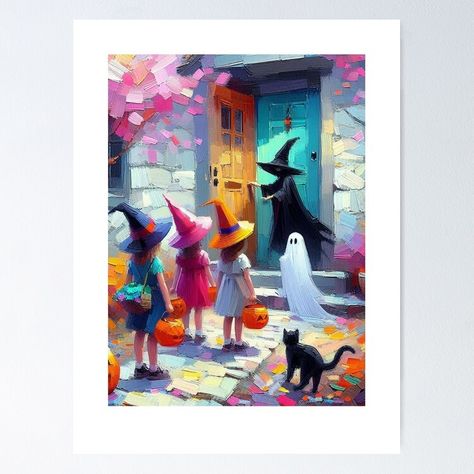 Get my art printed on awesome products. Support me at Redbubble #RBandME: https://www.redbubble.com/i/poster/Three-Girls-Trick-or-Treating-Painting-Witches-Spooky-Cute-Cat-Ghost-by-inkfluenceart/165413481.LVTDI?asc=u Painting Witches, Ghost Poster, Cat Ghost, Ghost Art, Three Girls, Spooky Cute, Ghost Cat, Trick Or Treating, Trick Or Treat