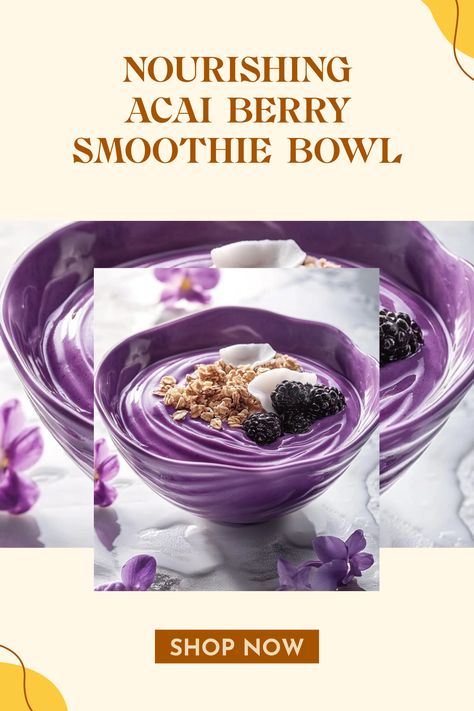 A vibrant Acai Berry Smoothie Bowl garnished with coconut and granola, making it a perfect nutritious breakfast. This pin highlights a delicious and healthy snack option with bright colors and refreshing flavors. Acai Berry Smoothie, Acai Benefits, Acai Bowl Recipe, Berry Smoothie Bowl, Frozen Acai, Acai Puree, Acai Bowls Recipe, Acai Smoothie Bowl, Acai Smoothie