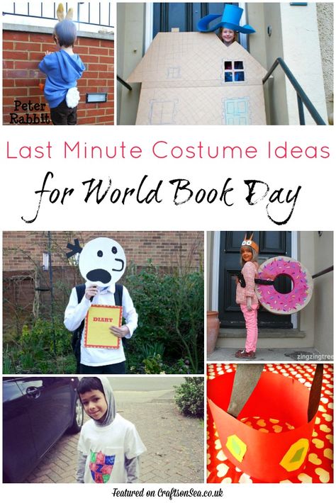 Easy last minute costume ideas for World Book Day. Create dressing up outfits with cardboard, no sew tutorials and outfits from clothes you already own. Easy Book Character Costumes, Kids Book Character Costumes, World Book Day Outfits, Last Minute Costume Ideas, Easy Last Minute Costumes, Book Characters Dress Up, Sew Tutorials, World Book Day Ideas, Fancy Dress Ideas