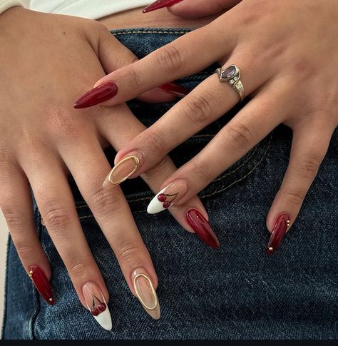 Nails Cherry, Cherry Nail, Nail Trend, Cherry Nails, Classy Acrylic Nails, Oval Nails, Minimalist Nails, Xmas Nails, Pretty Acrylic Nails