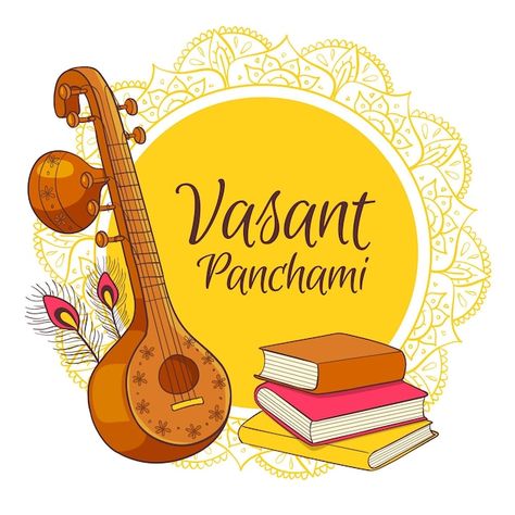 Hand drawn musical instrument and pile o... | Free Vector #Freepik #freevector #saraswati #vasant #vasant-panchami #hindu Happy Basant Panchami, Vasant Panchami, Basant Panchami, Best Health Insurance, Saraswati Goddess, Pile Of Books, Board Decoration, You Are Blessed, Learn Japanese