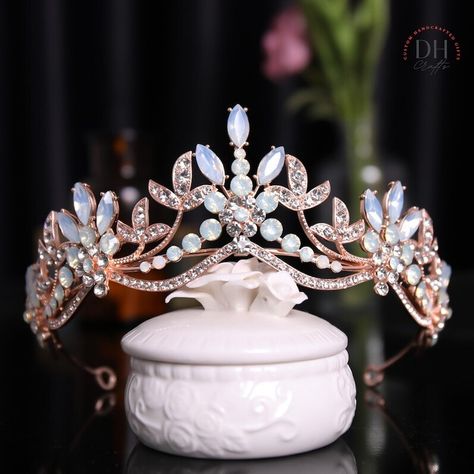 Gold Bridal Crowns, Princess Crowns, Rose Gold Tiara, Silver Tiara, Pink Crown, Bridal Headdress, Opal Wedding, Bridal Hair Jewelry, Crown Wedding