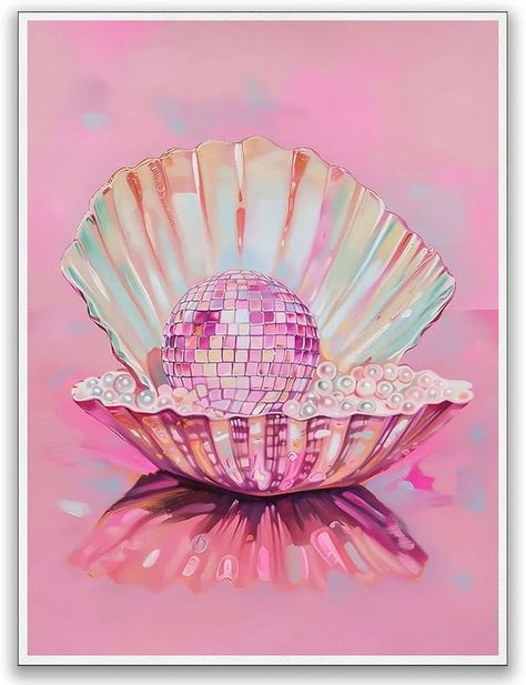 Amazon.com: Trendy Seashell Disco Ball Poster - Beachy Room Decor Coastal Painting - Pink Preppy Prints - Maximalist Wall Art - Trendy Mirror Ball Beach House Print - Pink Oysters print 11x14in Unframed: Posters & Prints Pink Preppy Prints, Room Decor Coastal, Trendy Mirror, Disco Ball Poster, Preppy Prints, Beachy Room Decor, Trendy Mirrors, Beachy Room, Maximalist Wall