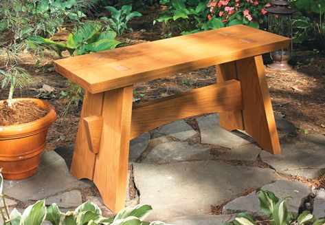 Build a Simple but Elegant Garden Bench: Whether in a favorite corner of the garden or under a big shade tree, this solid outdoor bench will complement any landscape. Woodsmith Plans, Garden Bench Plans, Bookcase Plans, Woodworking Plans Pdf, Woodworking Bench Plans, Patio Projects, Japanese Woodworking, Bench Plans, Woodworking Plan