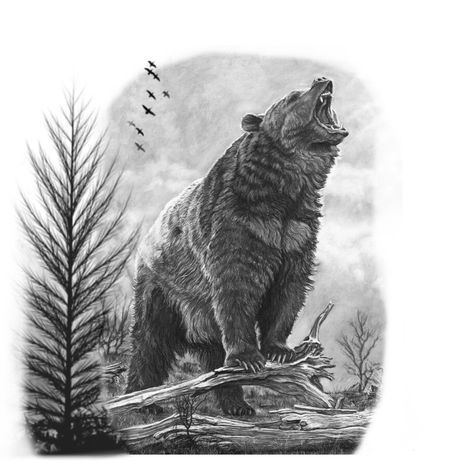 Grizzly Bear Tattoos, Tattoo Bear, Wolf Sleeve, Bear Tattoo Designs, Bear Sketch, Petit Tattoo, Mom Tattoo Designs, Men Tattoos Arm Sleeve, Landscape Tattoo