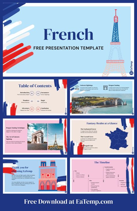 French PowerPoint Presentation Template - Free PowerPoint Templates, Google Slides, Figma … | Powerpoint presentation, Powerpoint, Powerpoint presentation templates Class Presentation Ideas, Best Canva Templates, Canva Slides, Canva Idea, Best Presentation Templates, Ppt Template Design, Free Ppt Template, Presentation Design Layout, France Aesthetic