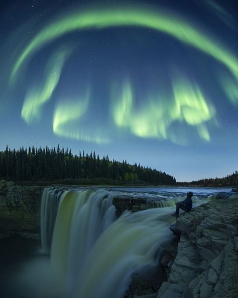 Much of Canada has a reasonable chance of seeing the aurora this weekend. The northern lights are a fickle phenomenon and nothing is ever guaranteed but you might want to keep an eye on the sky tomorrow night.   This is a self-portrait taken under the aurora umbrella a few days ago in the Northwest Territories.  For info on viewing the aurora head to zizka.ca/aurora-watching-web-resources/  This image is being release as a limited edition print. Link to store in my bio. #SpectacularNWT #WildlyCr Alaska Book, Northern Lights Photography, Waterfall Wallpaper, Aurora Australis, Northern Lights (aurora Borealis), Aurora Borealis Northern Lights, Northwest Territories, The Aurora, Nature Travel