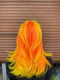 Orange Yellow Pink Hair, Neon Pink And Yellow Hair, Orange Hair With Yellow Highlights, Arctic Fox Cosmic Sunshine, Neon Yellow Hair Color, Neon Color Hair, Neon Orange Hair Color, Natural Vivid Hair Color, Dyed Yellow Hair