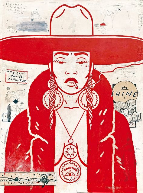 Vintage Western Illustration, Mexican Illustration, Cowboy Hat Drawing, Cowgirl Tattoo, Western Illustration, Western Logo, Cowboy Tattoos, Gesso On Canvas, Cowgirl Art