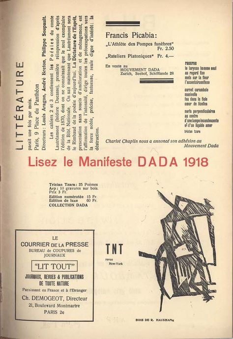 MANIFESTE DADA 1918 | READ THE DADA MANIFESTO 1918 Dada Manifesto, Fluxus Art, Situationist International, Hans Richter, Tristan Tzara, Kurt Schwitters, Francis Picabia, Dada Art, 15 May