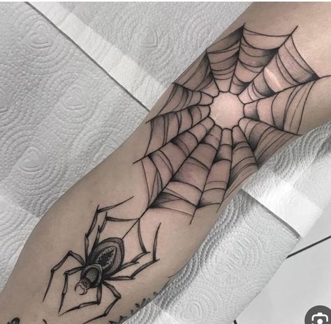 Spiderweb Tattoo On Shoulder, Spider 8 Tattoo, Spider Knee Tattoo, Web Tattoo Ideas, Spider Web Tattoos, Tattoos Spider, Blast Over Tattoo, Shoulder Tats, Tattoo Design For Hand