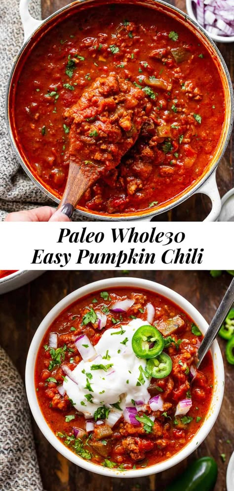 Paleo Pumpkin Chili, Paleo Running Momma, Pumpkin Chili Recipe, Paleo Chili, Dairy Free Keto, Paleo Soup, Pumpkin Chili, Paleo Pumpkin, Easy Healthy Dinner Recipes