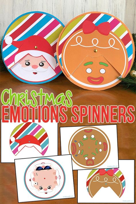 These printable Christmas emotions spinners offer a fun way to talk with young children about the emotions they feel during the holiday season. #christmasforkids #christmasactivities #christmasfun #kidschristmas #kidschristmasactivities #christmasideas #kidschristmasideas #christmaslearningideas #christmasprintables #christmasforprek #christmasideasforteachers Christmas Learning, Emotions Cards, Emotions Activities, Card Workout, Christmas Activities For Kids, Different Emotions, The Emotions, Christmas Hanukkah, Christmas Characters