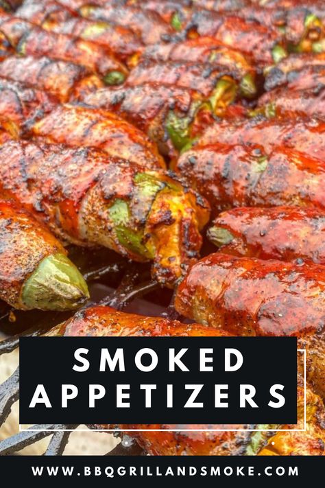 Smoker Tailgate Food, Smoked Stuffed Pickles, Smoked Hors D’oeuvres, Best Smoker Appetizers, Treager Appetizer Recipes, Smoked Christmas Appetizers, Traeger Grill Appetizer Recipes, Smoker Recipes Appetizers, Easy Smoker Appetizers