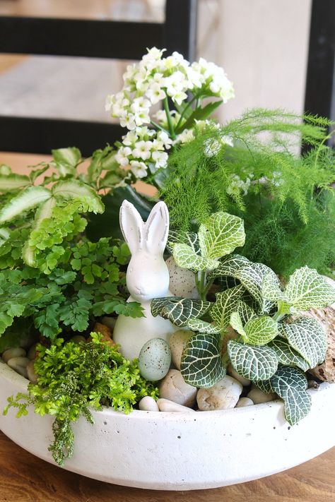 Easter Bunny Aesthetic, Easter Planters, Christmas Terrariums, Mantle Decor Diy, Easter Terrarium, Easter Plants, Garden Ideas For Beginners, Simple Easter Decor, Easter Tables