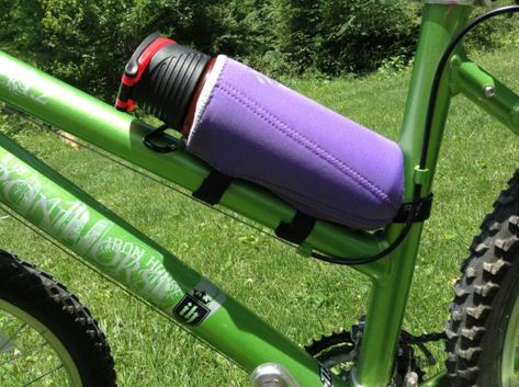 No Drill Bike Water Bottle Holder – The Stitchstress Drink Holder Diy, Bike Water Bottle Holder, Paint Bike, Drink Koozie, Bike Holder, Diy Water Bottle, Bike Water Bottle, Water Bottle Holder, Diy Holder