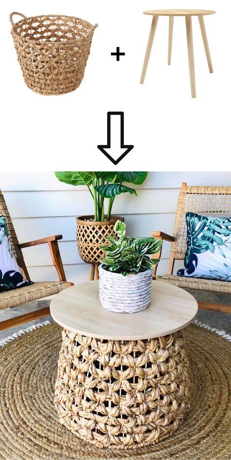 Click for details on how to make this woven coffee table for $48 Kmart Hack, Diy Boho Decor, Deco Boheme, Diy Coffee Table, Diy Crafts Room Decor, Furniture Plans Free, Diy Crafts For Home Decor, Boho Diy, Wicker Furniture