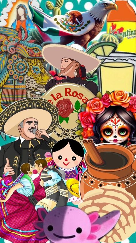 representación de la cultura y tradición mexica. comida, musica, baile, bebidas, animales y religión Dia De Muertos, Collage, Anime