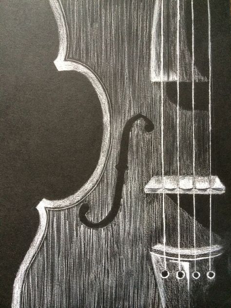 White charcoal on black paper.. The violin strings seems to glint in the light!! White Charcoal On Black Paper, Charcoal On Black Paper, Violin Art, Black Canvas Art, Scratchboard Art, Drawing Charcoal, Black Paper Drawing, Scratch Art, White Drawing