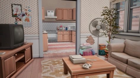 Single Mom Run Down Apartment | Patreon Apartment Sims 4, Run Down Apartment, Around The Sims 4, Sims 4 Rooms, San Myshuno, Sims 4 Family, Ikea Bathroom, Kitchen Clutter, Wall Phone