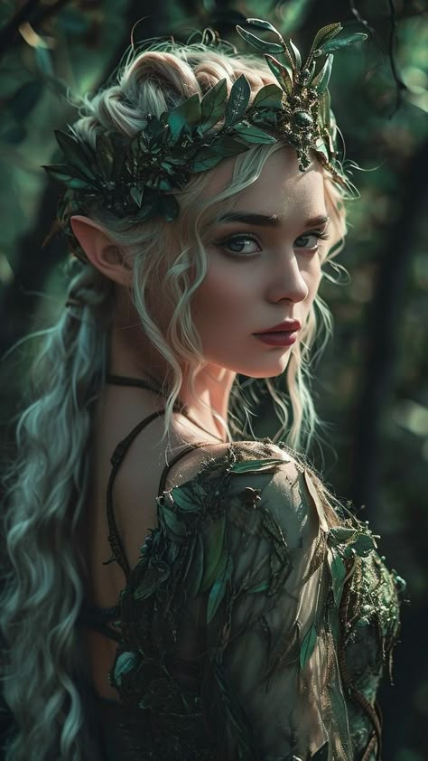 Fantasy Elf Aesthetic, Leaf Armor, Elvish Princess, Forest Elf Aesthetic, Fae Queen, Weiblicher Elf, Elf Beauty, Fairytale Photoshoot, Fantasy Realm