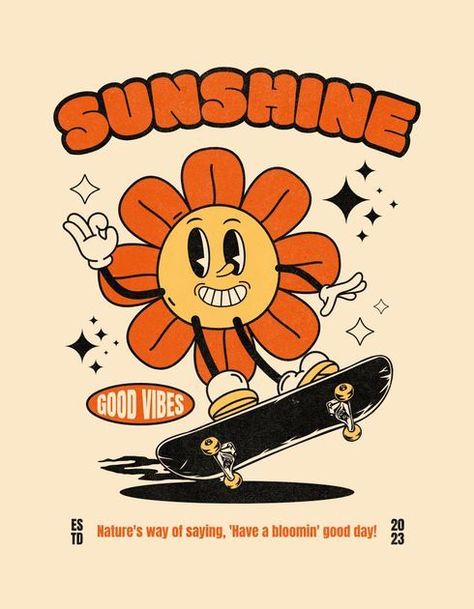 Sunshine T-Shirt Design Template � Customize it in Kittl T shirt #tshirt t-shirt #t_shirt t shirts #tshirts t-shirts #t_shirts T shirt design #tshirtdesign T-shirt designs #t_shirtdesign T shirts designs #tshirtsdesigns 13.255 Cartoon Design Tshirt, Graphic Design Cartoon, Sunflowers Illustration, Clothing Graphic Design, Groovy Cartoon, Skateboard Vector, Sunflower T Shirt, Groovy Poster, Cartoon Tshirt