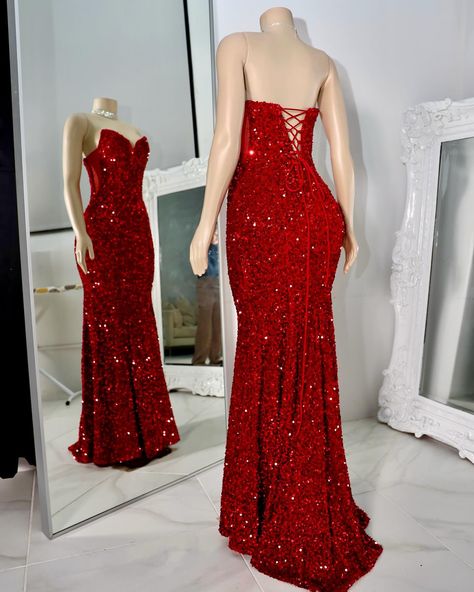 NEW COLOR ❤️‍🔥 Breya Gown in red sequins is releasing March 8th, 12pm est Red Flower Prom Dress, Red Sparkly Prom Dresses, Red Floor Length Dress, Prom Inspo, Sparkly Prom Dresses, Prom Queen, Strapless Prom Dresses, Mermaid Sequin, Hugging Silhouette