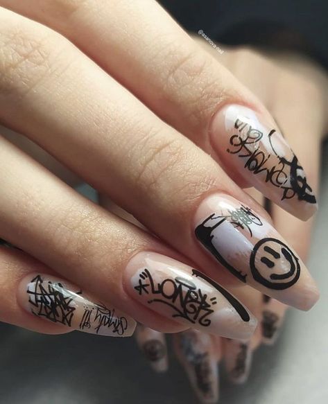 Graffiti Nails, Halloween Nails Easy, Mens Nails, Fake Nails Designs, Punk Nails, Edgy Nails, Her Nails, Soft Nails, Stamping Nail Art