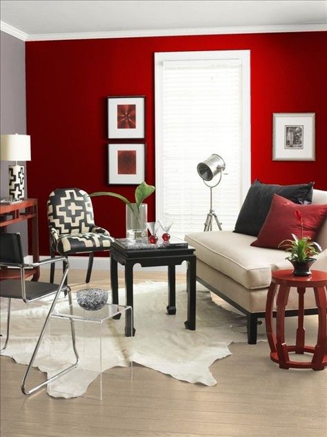 Upload your own photo, site lets you play with different wall colors. Gonna have to try this! Red Accent Wall, Living Room Red, Bedroom Red, Red Rooms, Red Room, Red Walls, Living Room Colors, Home Design Decor, Living Room Paint