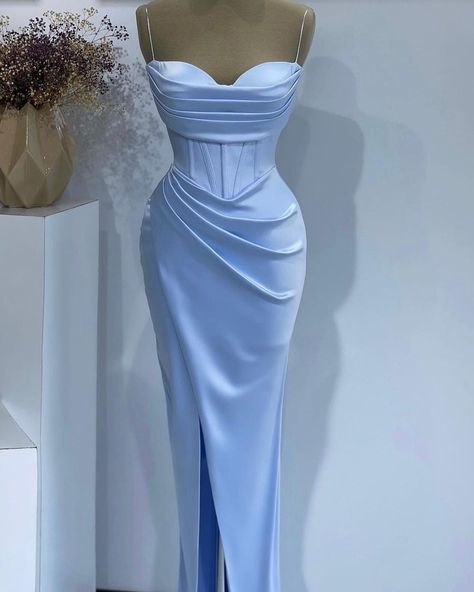 Oknass Baby Blue Sleeveless Mermaid Evening Dress with Split Bridesmaid Dresses Long Blue, Sky Blue Bridesmaid Dresses, Hot Prom Dress, Formal Prom Dresses Long, Mermaid Sweetheart, Mermaid Evening Gown, Spaghetti Strap Prom Dress, Sweetheart Prom Dress, Blue Mermaid