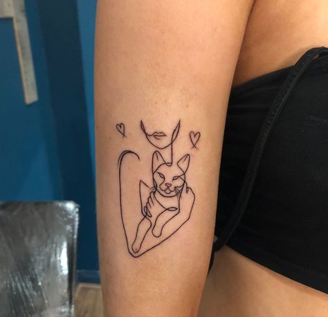 Lost Cat Tattoo, Family Of 4 Tattoo, Cat Remembrance Tattoo, Animal Tattoo Simple, Family Of 4 Tattoo Ideas, Women Leg Sleeve Tattoo, Women Leg Sleeve Tattoo Ideas, Cat Small Tattoo, Women Leg Sleeve