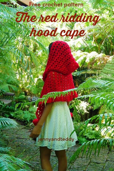 the red ridding hood crochet cape free pattern | jennyandteddy Cute Ocean Tattoos, Crochet Shawl With Hood, Shawl With Hood, Crochet Caplet, Crochet Cape Pattern, Hood Crochet, Cloak Pattern, Hood Cape, Red Ridding Hood