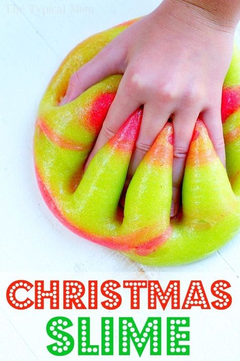 It's time for Christmas Slime everyone! This easy Elmers glitter glue slime is fun to make with a few ingredients and fun for everyone year round. #christmas #slime #easy #elmers #glitter #glue #red #green #holiday #recipe #safe #boraxfree #contactlenssol Laundry Detergent Slime Recipe, Glitter Glue Slime, Lake Games, Slime Easy, Christmas Slime, Glue Slime, Christmas Workshop, Edible Slime, Santa Ideas