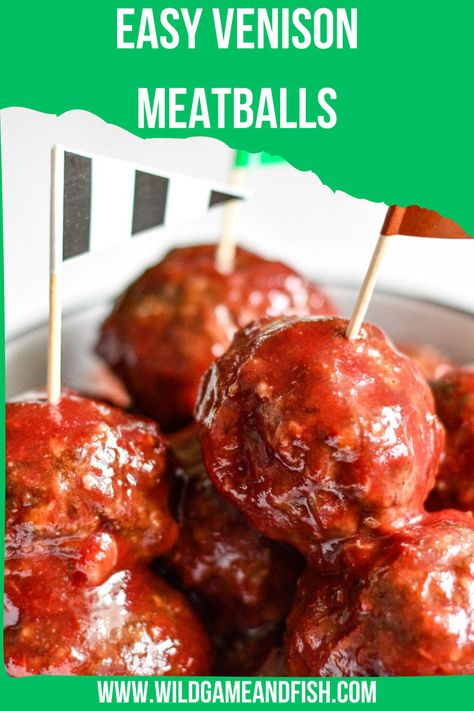 Easy Venison Cocktail Meatballs Chokecherry Recipes, Party Food Sweet, Easy Cocktail Meatballs, Venison Meatball Recipes, Sweet And Sour Meatballs Recipe, Potluck Party Food, Chokecherry Jelly, Cocktail Meatball Recipes, Venison Meatballs