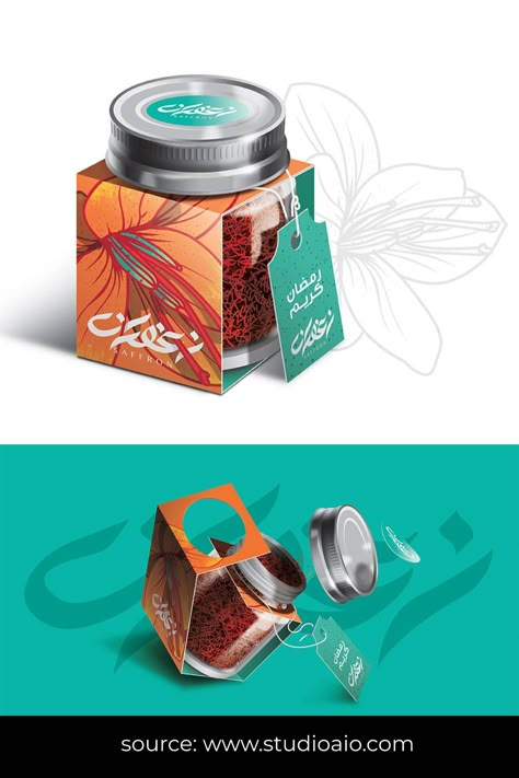 Saffron Packing Design, Turaren Wuta Packaging, Saffron Packaging Design Ideas, New Packaging Design, Spice Packaging Design Ideas, Saffron Illustration, Product Features Design, Colorful Packaging Design, Indian Packaging