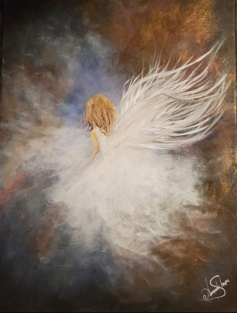 Poetic Art Painting, Acrylic Painting Angel, Angel Paintings On Canvas, Angel Painting Easy, Angel Oil Painting, Angel Wings Painting, Angel Paintings, Watercolor Angel, Angel Wall Art