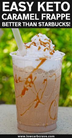 Low Carb Coffee Smoothie, Low Carb Beverages, Keto Caramel Frappe, Low Carb Caramel Frappe, Healthy Caramel Frappe Recipe, Keto Caramel Frappuccino, Keto Frappe Recipe Homemade, Keto Iced Coffee Drinks, Thm Coffee Drinks