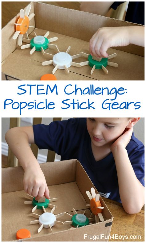 STEM Challenge: Build Working Gears out of Popsicle Sticks Sport Stem Activities, Invention Ideas For School Projects, Outdoor Stem Challenges, Elementary Engineering Projects, Engineering Stem Activities For Kids, Mechanical Energy Activities For Kids, Gears Stem Activity, Stem Engineering Challenges, Simple Machine Stem Challenge