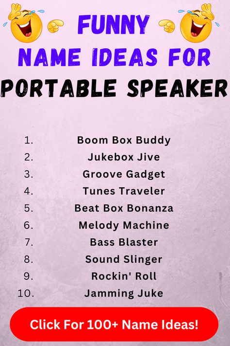 Looking for funny portable speaker names? Check out our list of top 100+ funny portable speaker name ideas in our blog post! Names Ideas, Name Ideas, Go Getter, Jive, Portable Speaker, Sound Waves, Business Names, Top 100, The Magicians